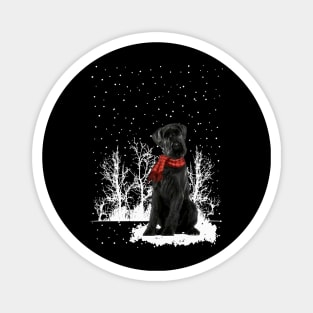 Christmas Giant Schnauzer With Scarf In Winter Forest Magnet